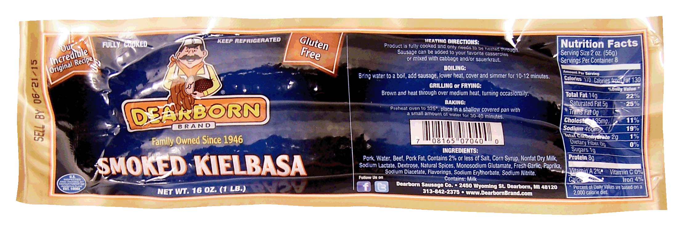 Dearborn  smoked kielbasa, 2 fully cooked links Full-Size Picture